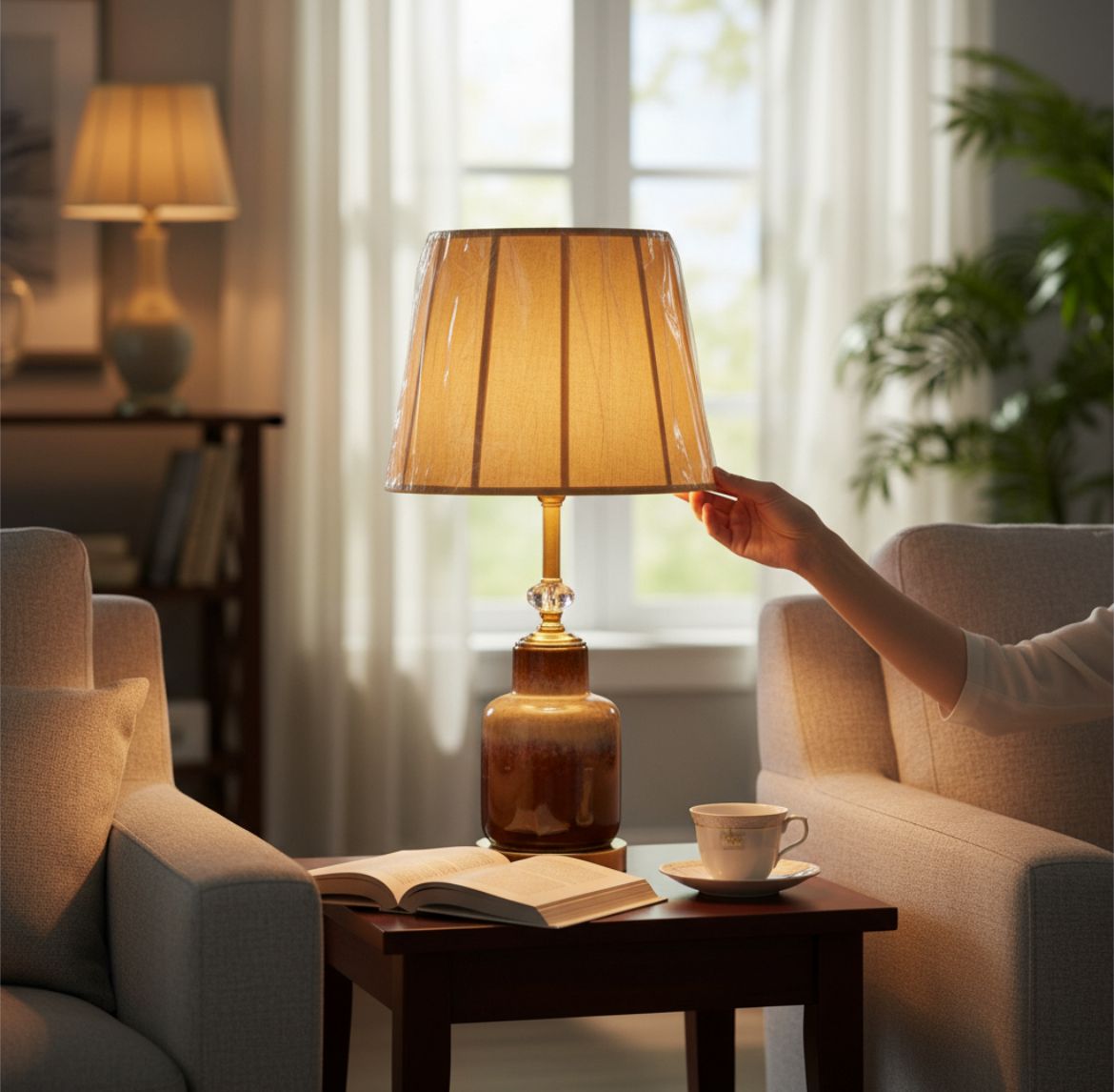 Rustic Brown Gradient Ceramic Table Lamp